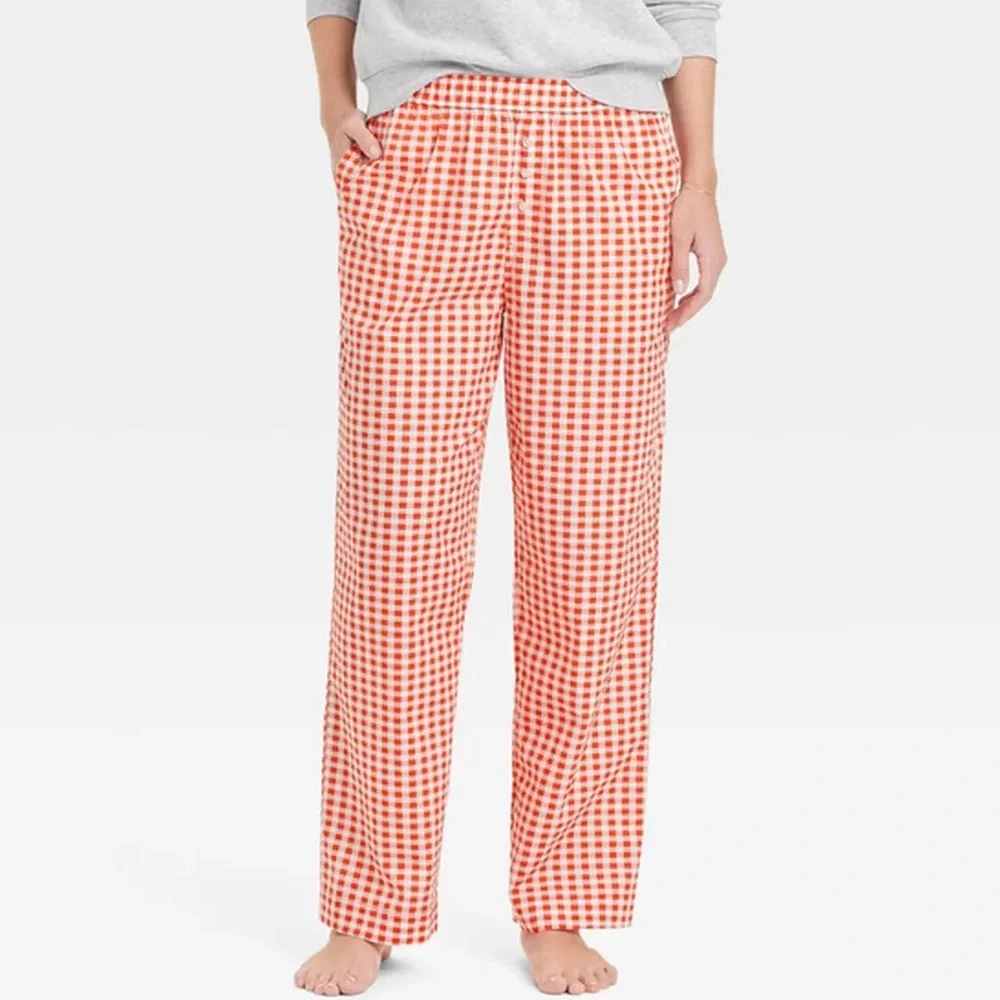 Gingham Heart Graphic Sweatshirt Top & Red Gingham Pants Bottom Pajama Set‎
